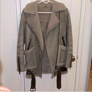 SOLD. All saints leather and shearling moto coat